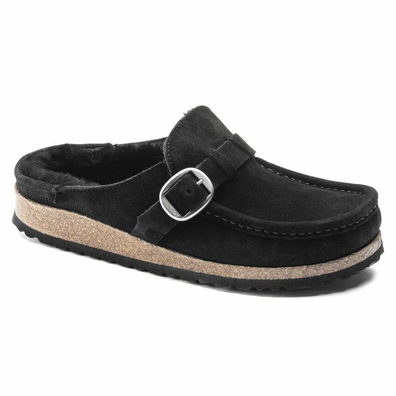 Birkenstock Buckley Shearling Ruskind Læder Træsko Dame Sort | DK 292UZG